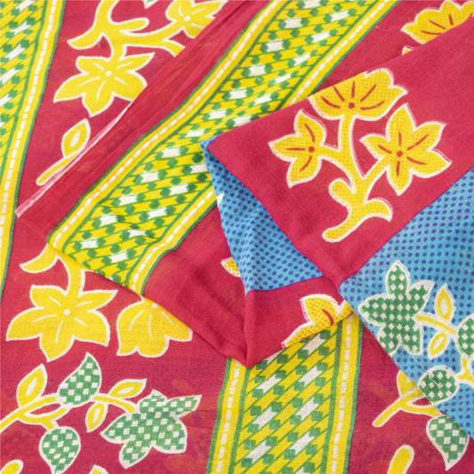 Sanskriti Vintage Sarees Multicolor Pure Cotton Printed Sari 5+yd Craft Fabric