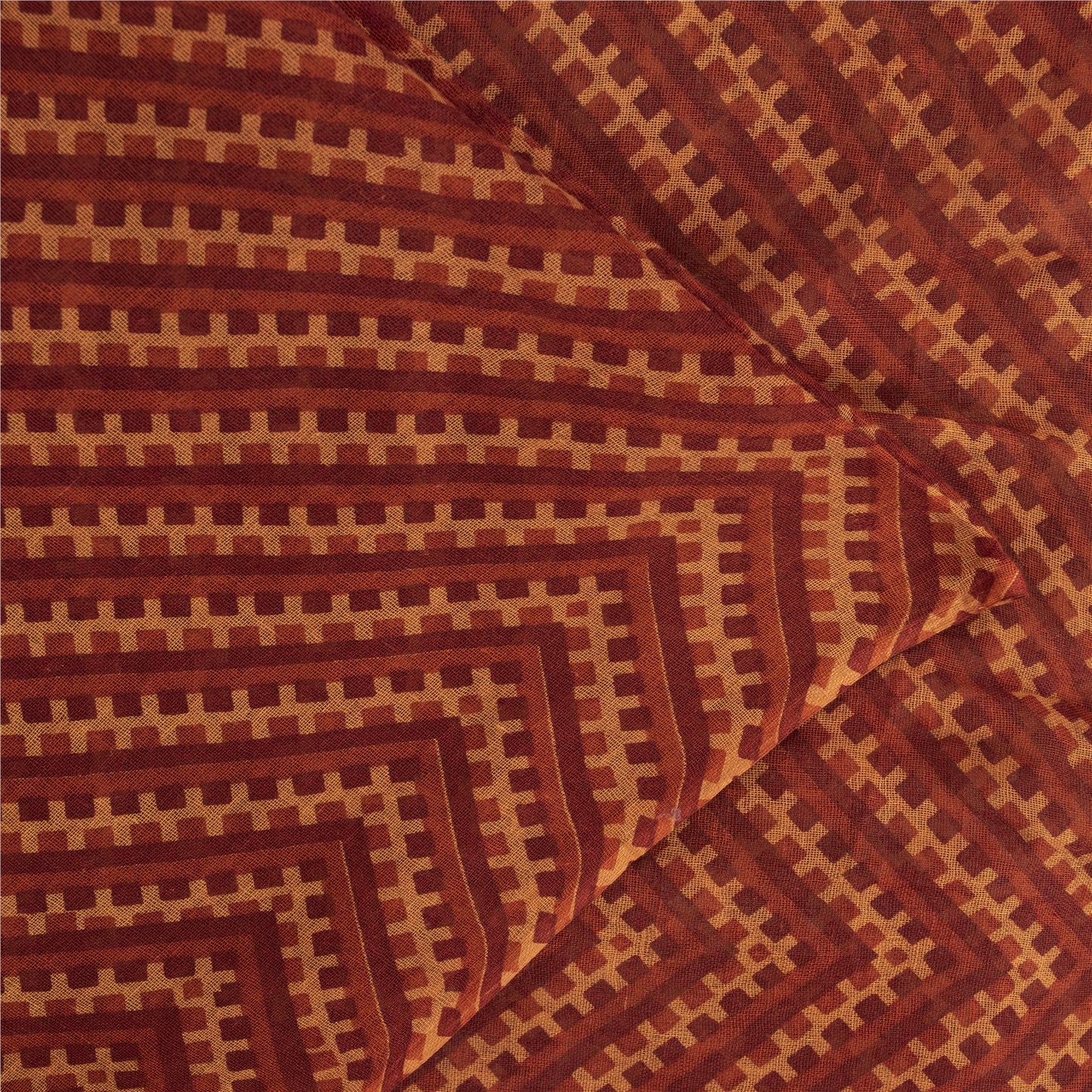 Sanskriti Vintage Sarees Dark Red 100% Pure Cotton Printed Sari 5yd Craft Fabric