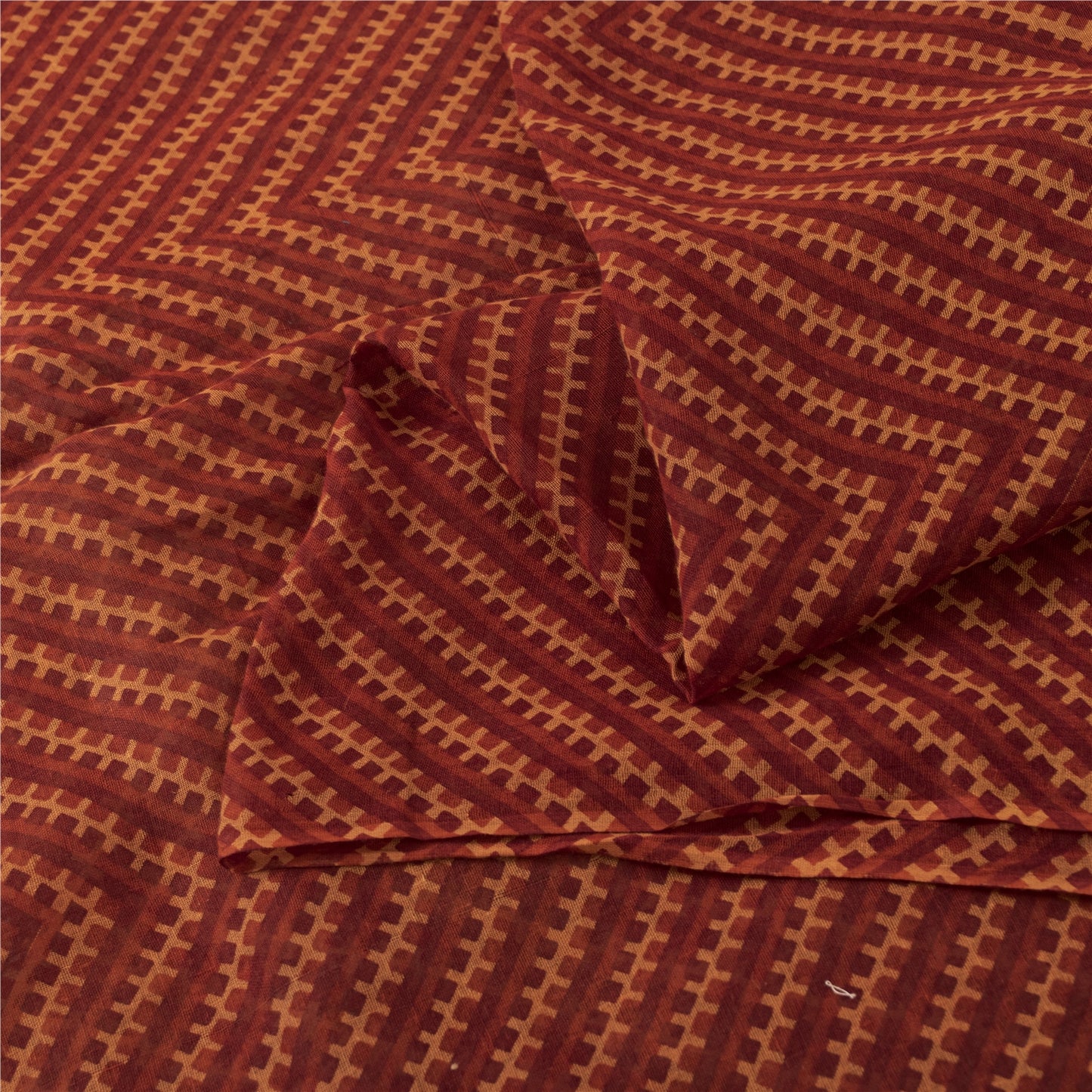 Sanskriti Vintage Sarees Dark Red 100% Pure Cotton Printed Sari 5yd Craft Fabric