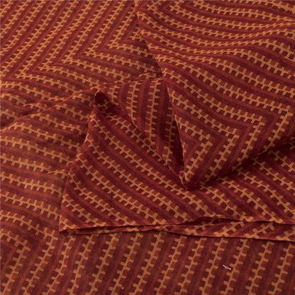 Sanskriti Vintage Sarees Dark Red 100% Pure Cotton Printed Sari 5yd Craft Fabric