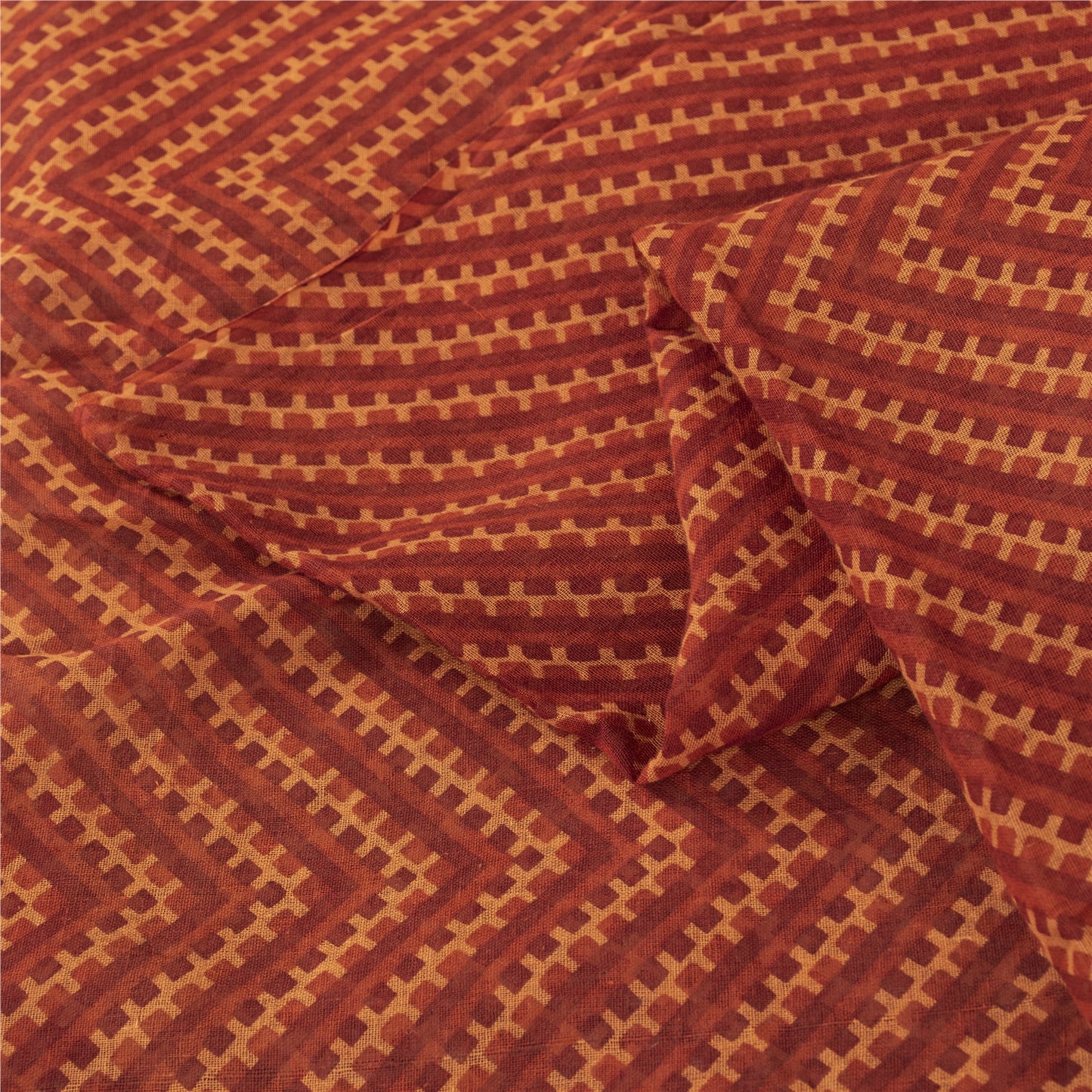 Sanskriti Vintage Sarees Dark Red 100% Pure Cotton Printed Sari 5yd Craft Fabric