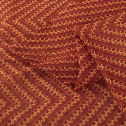 Sanskriti Vintage Sarees Dark Red 100% Pure Cotton Printed Sari 5yd Craft Fabric