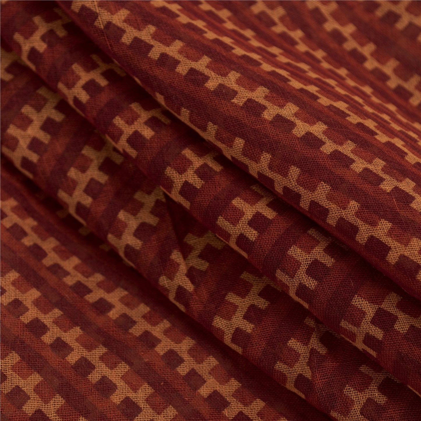 Sanskriti Vintage Sarees Dark Red 100% Pure Cotton Printed Sari 5yd Craft Fabric