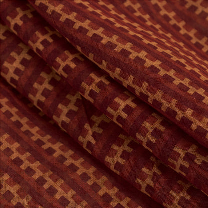 Sanskriti Vintage Sarees Dark Red 100% Pure Cotton Printed Sari 5yd Craft Fabric
