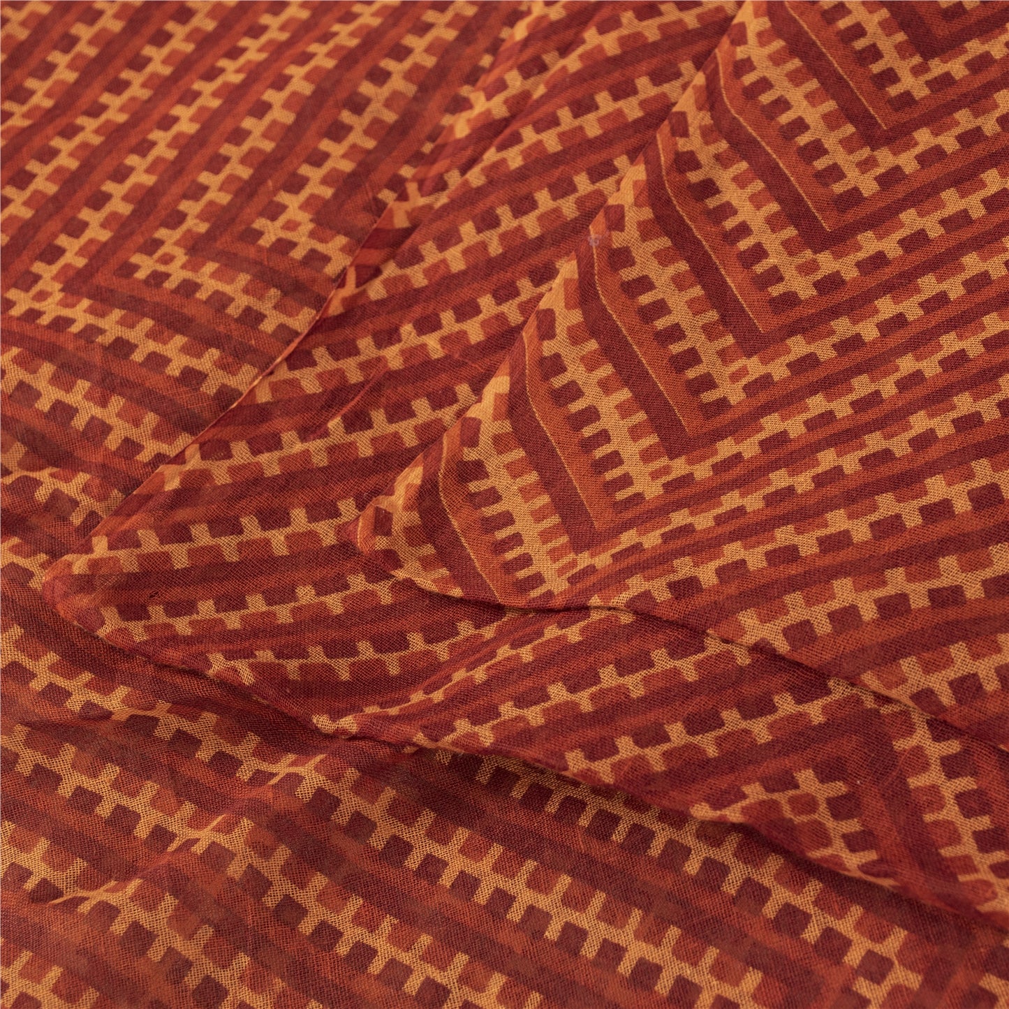 Sanskriti Vintage Sarees Dark Red 100% Pure Cotton Printed Sari 5yd Craft Fabric