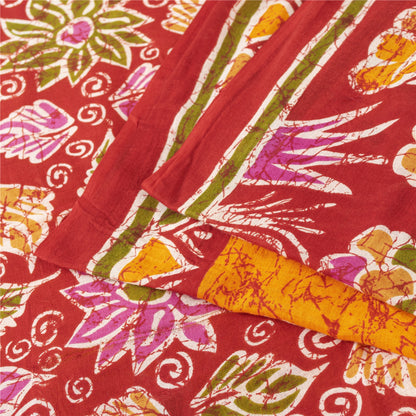 Sanskriti Vintage Sarees Yellow & Red Pure Cotton Printed Sari 5+yd Craft Fabric