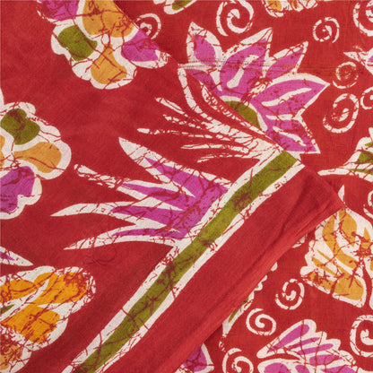 Sanskriti Vintage Sarees Yellow & Red Pure Cotton Printed Sari 5+yd Craft Fabric