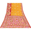 Sanskriti Vintage Sarees Yellow & Red Pure Cotton Printed Sari 5+yd Craft Fabric
