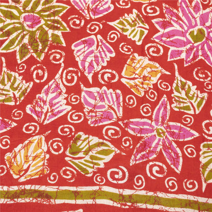 Sanskriti Vintage Sarees Yellow & Red Pure Cotton Printed Sari 5+yd Craft Fabric