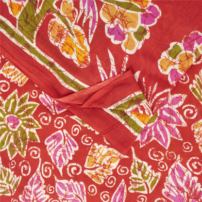 Sanskriti Vintage Sarees Yellow & Red Pure Cotton Printed Sari 5+yd Craft Fabric