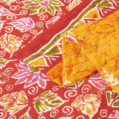 Sanskriti Vintage Sarees Yellow & Red Pure Cotton Printed Sari 5+yd Craft Fabric