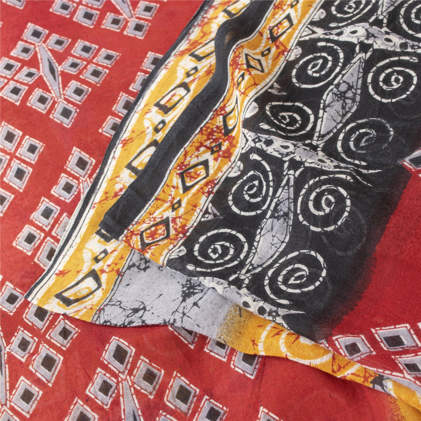 Sanskriti Vintage Sarees Yellow Pure Cotton Geometric Printed Sari 5+yd Fabric