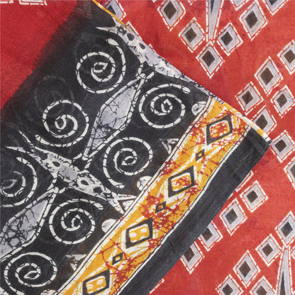 Sanskriti Vintage Sarees Yellow Pure Cotton Geometric Printed Sari 5+yd Fabric