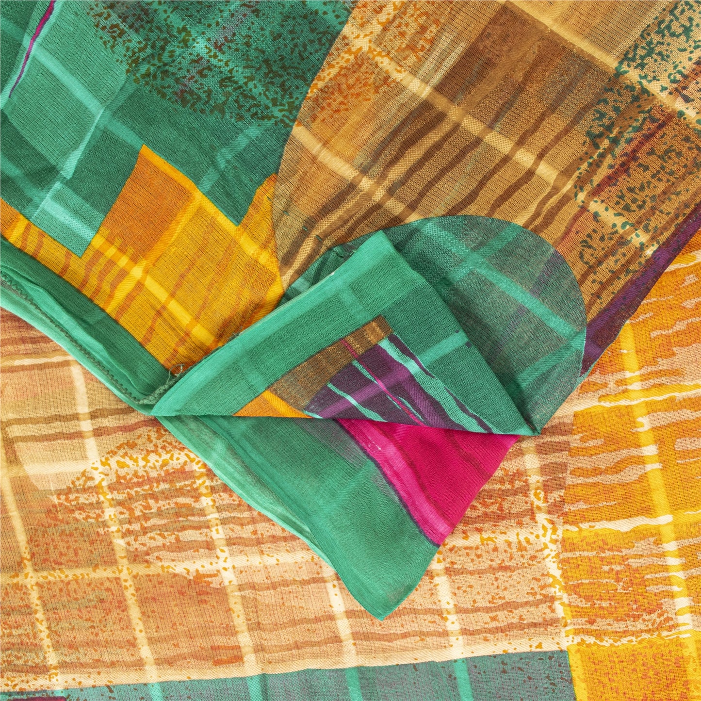 Sanskriti Vintage Sarees Pink Pure Cotton Abstract Print Sari 5+yd Craft Fabric