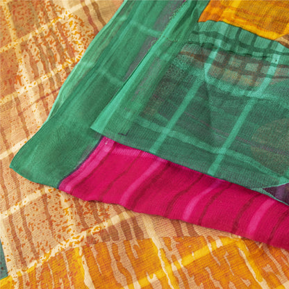 Sanskriti Vintage Sarees Pink Pure Cotton Abstract Print Sari 5+yd Craft Fabric