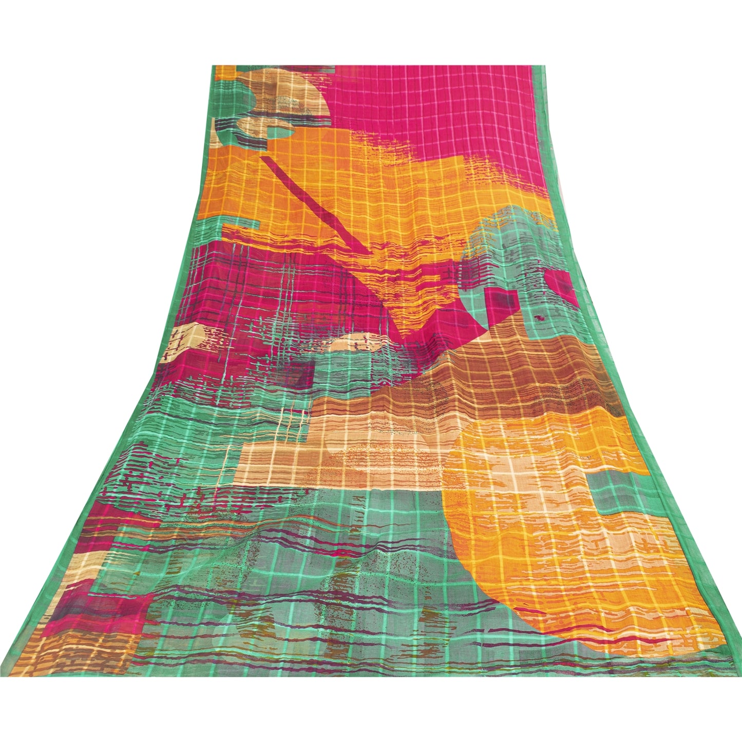 Sanskriti Vintage Sarees Pink Pure Cotton Abstract Print Sari 5+yd Craft Fabric