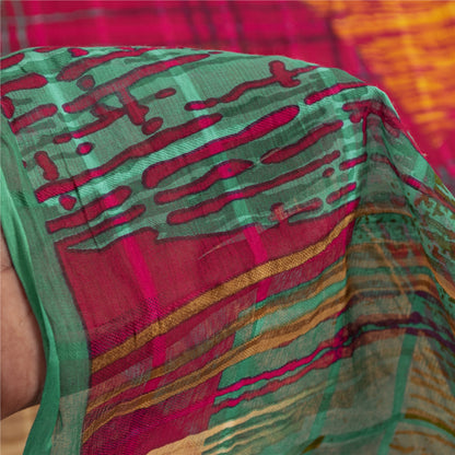 Sanskriti Vintage Sarees Pink Pure Cotton Abstract Print Sari 5+yd Craft Fabric