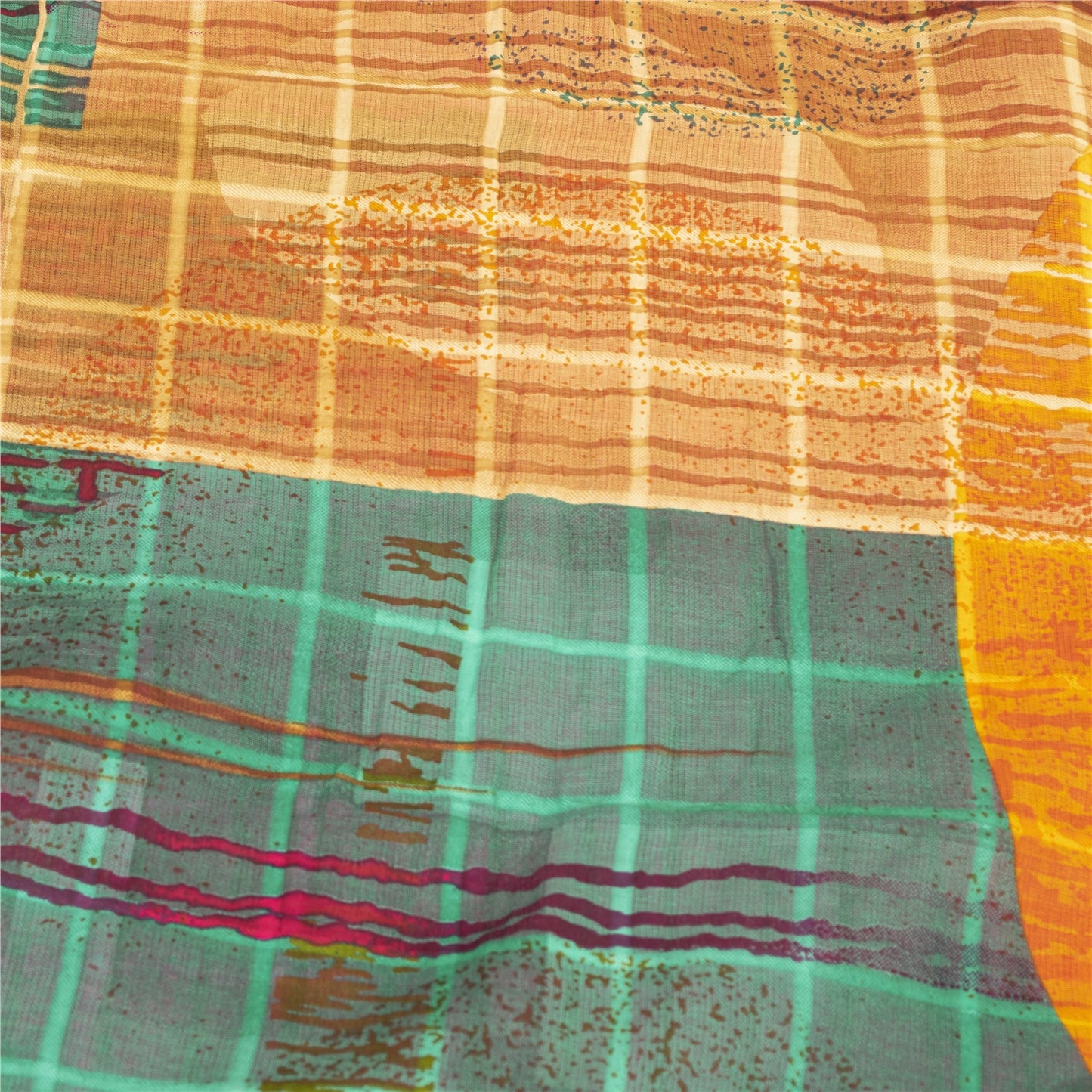 Sanskriti Vintage Sarees Pink Pure Cotton Abstract Print Sari 5+yd Craft Fabric