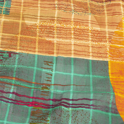 Sanskriti Vintage Sarees Pink Pure Cotton Abstract Print Sari 5+yd Craft Fabric