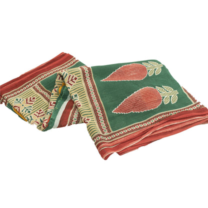 Sanskriti Vintage Sarees Indian Green Pure Cotton Printed Sari 5+yd Craft Fabric