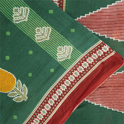 Sanskriti Vintage Sarees Indian Green Pure Cotton Printed Sari 5+yd Craft Fabric