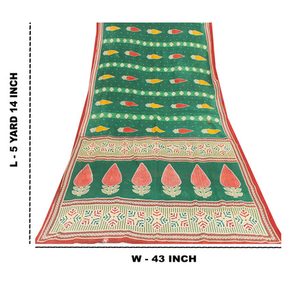 Sanskriti Vintage Sarees Indian Green Pure Cotton Printed Sari 5+yd Craft Fabric