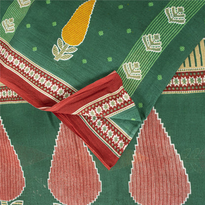 Sanskriti Vintage Sarees Indian Green Pure Cotton Printed Sari 5+yd Craft Fabric