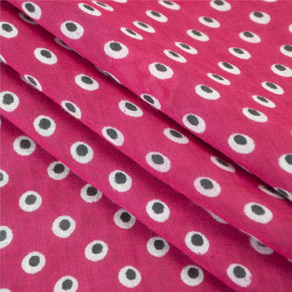 Sanskriti Vintage Sarees Green & Pink Pure Cotton Printed Sari 5+yd Craft Fabric