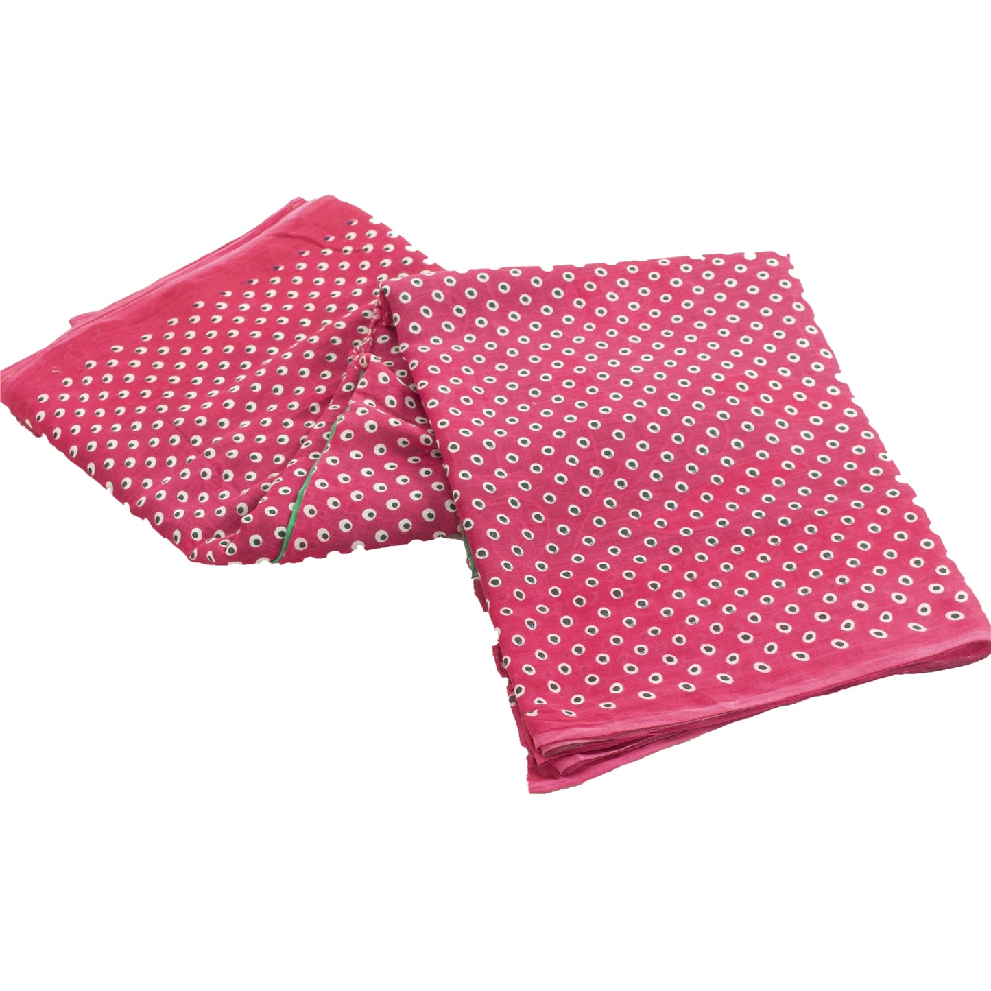 Sanskriti Vintage Sarees Green & Pink Pure Cotton Printed Sari 5+yd Craft Fabric