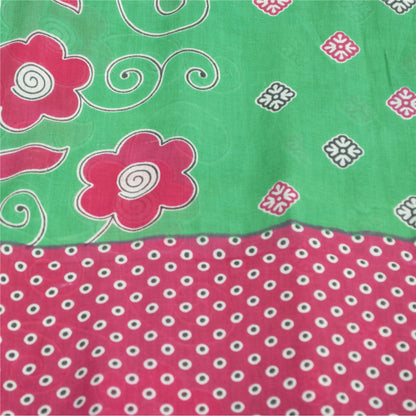 Sanskriti Vintage Sarees Green & Pink Pure Cotton Printed Sari 5+yd Craft Fabric