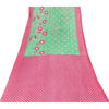 Sanskriti Vintage Sarees Green & Pink Pure Cotton Printed Sari 5+yd Craft Fabric