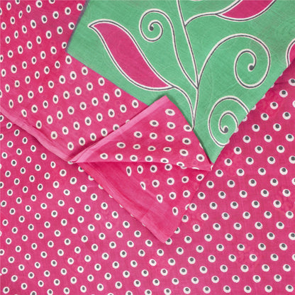 Sanskriti Vintage Sarees Green & Pink Pure Cotton Printed Sari 5+yd Craft Fabric