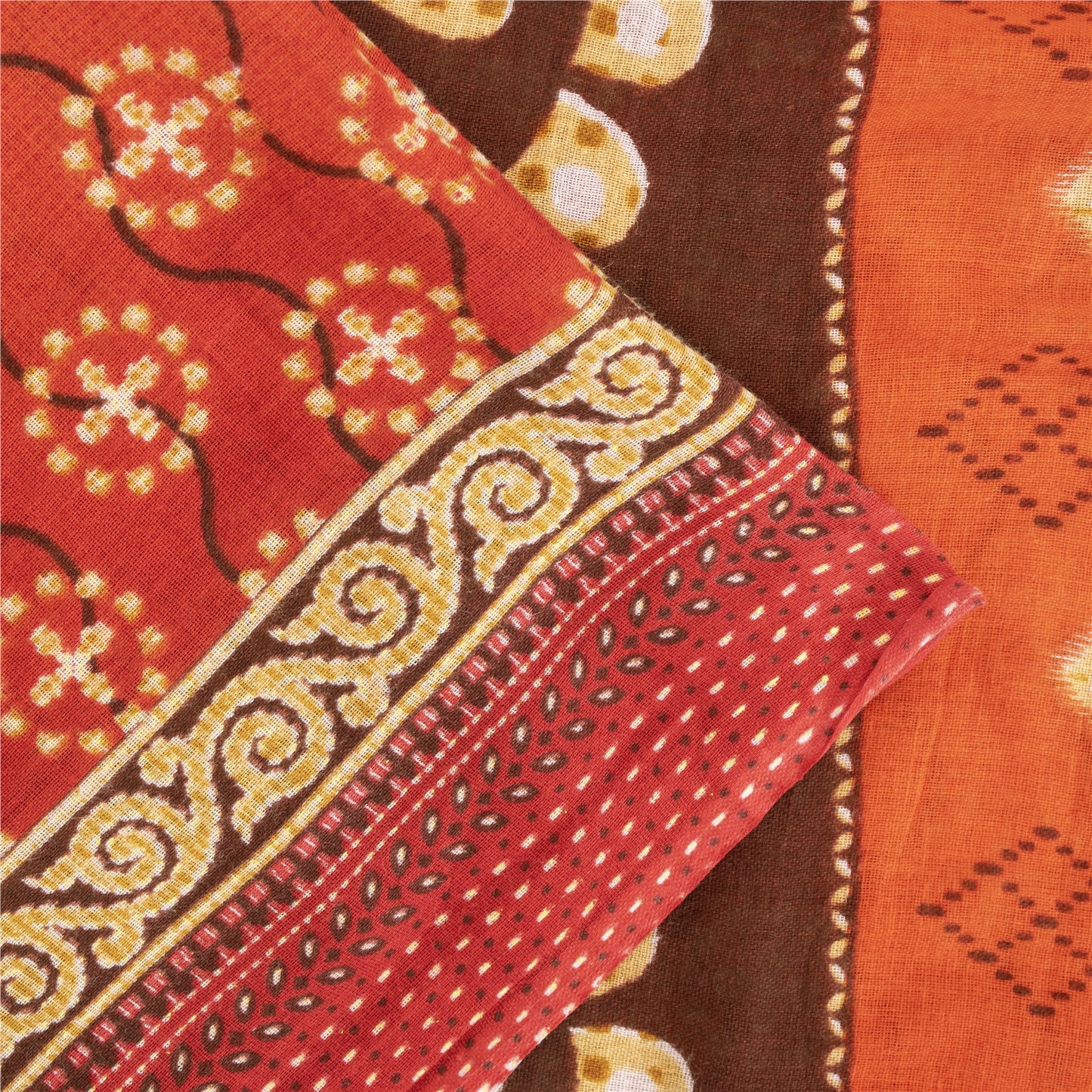 Sanskriti Vintage Sarees Peach 100% Pure Cotton Printed Sari 5+yd Craft Fabric