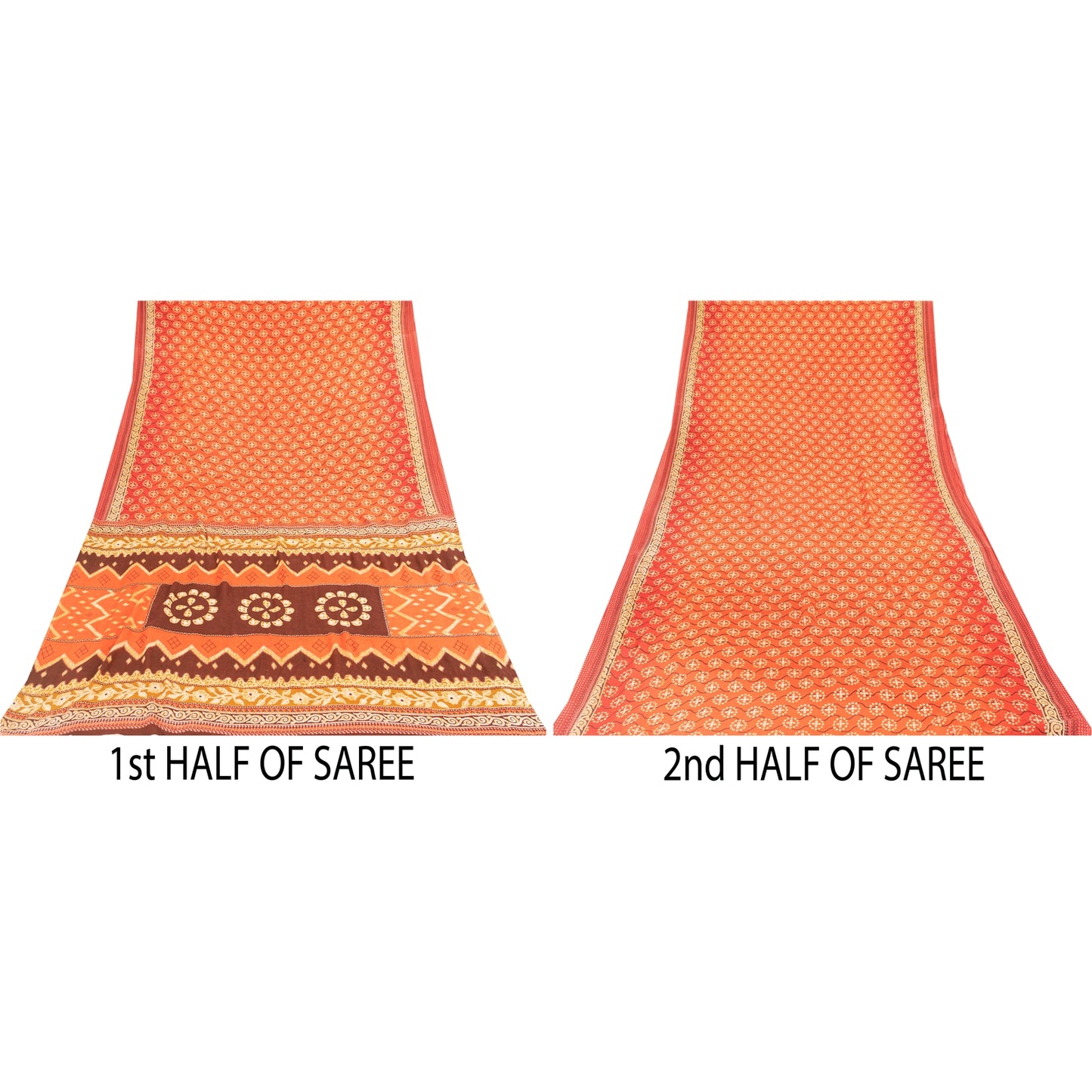 Sanskriti Vintage Sarees Peach 100% Pure Cotton Printed Sari 5+yd Craft Fabric