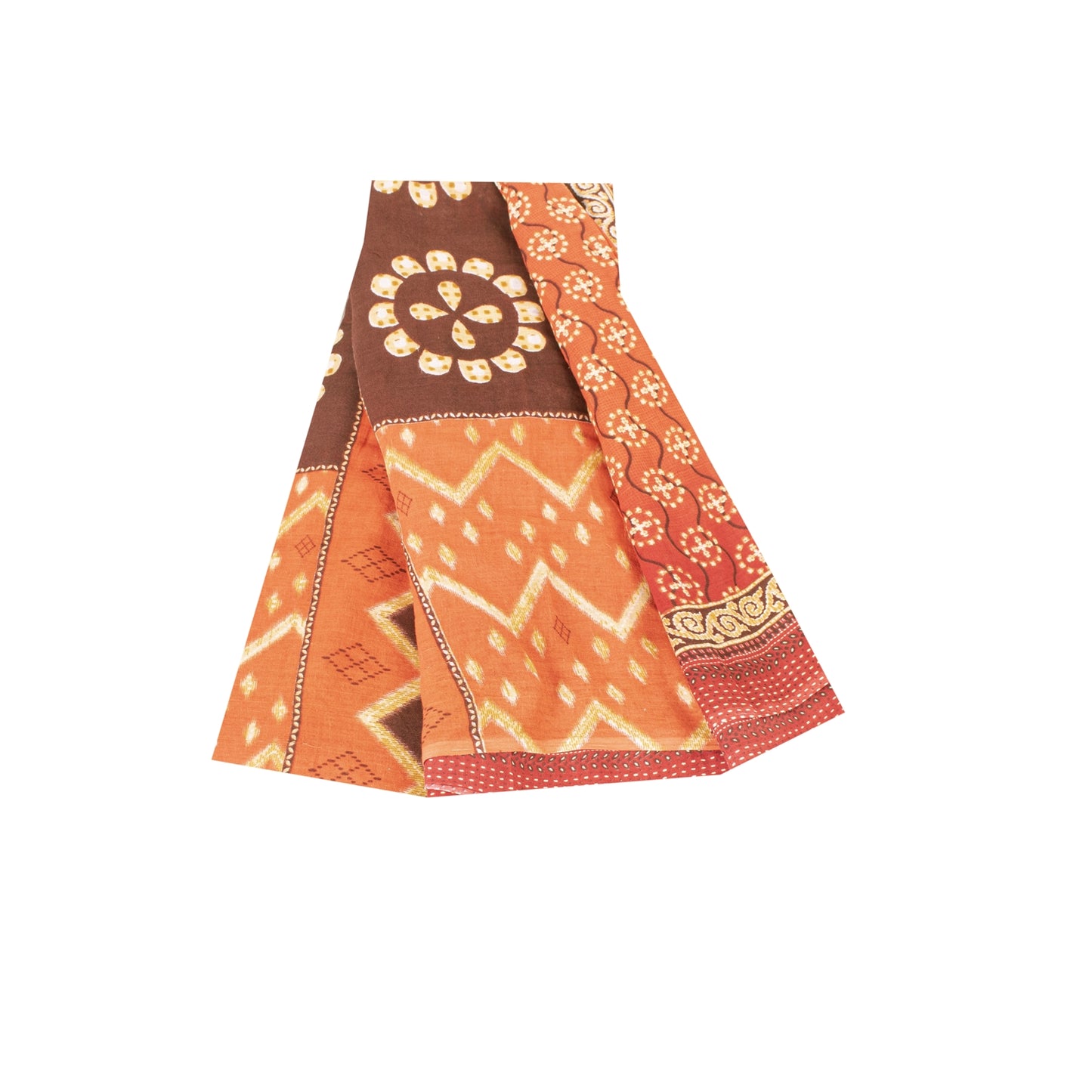 Sanskriti Vintage Sarees Peach 100% Pure Cotton Printed Sari 5+yd Craft Fabric