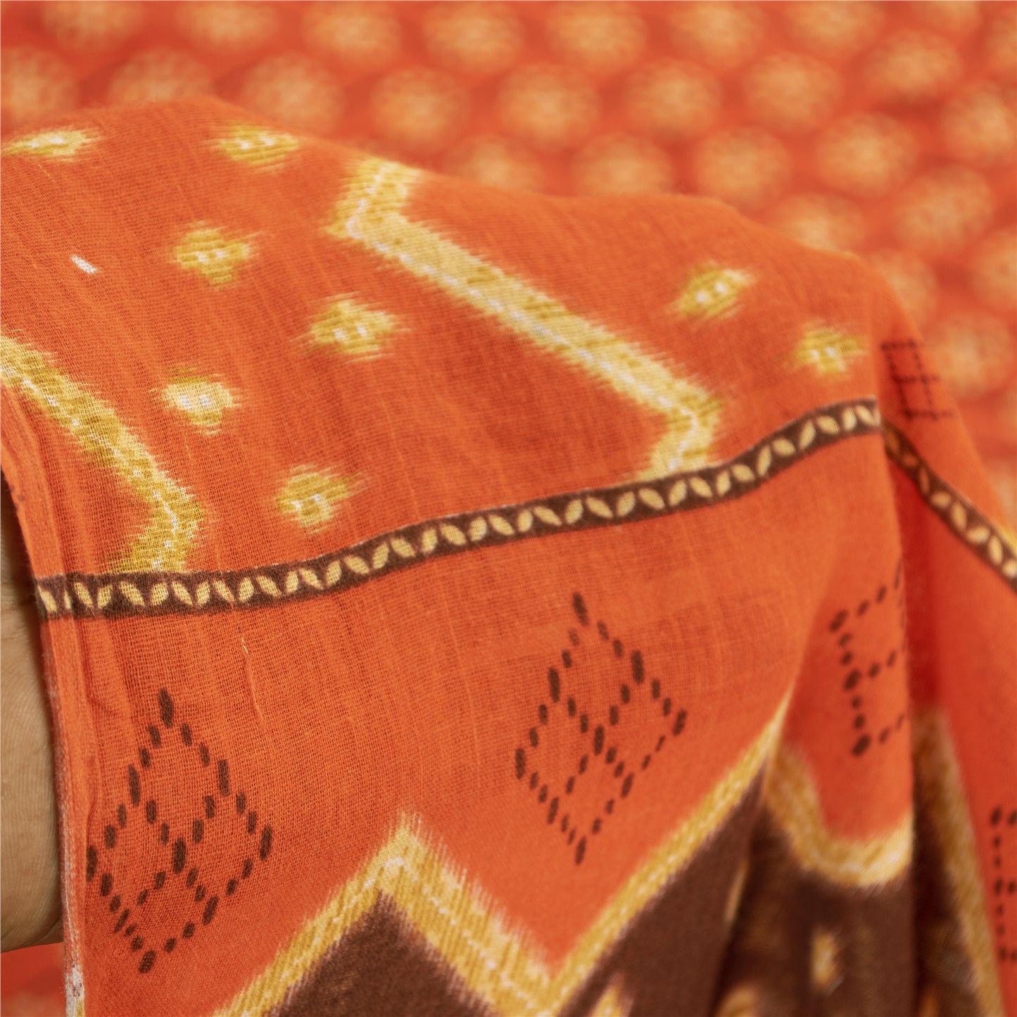 Sanskriti Vintage Sarees Peach 100% Pure Cotton Printed Sari 5+yd Craft Fabric