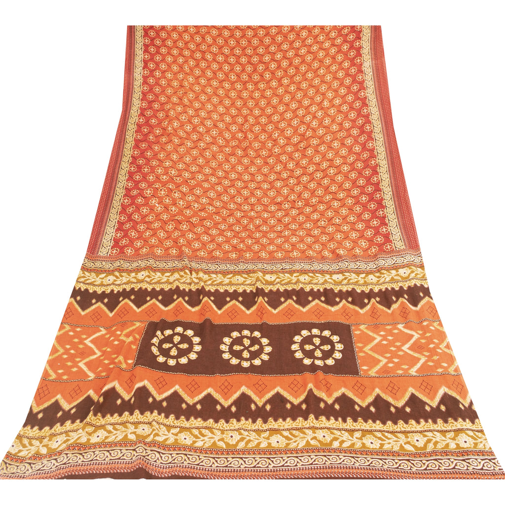 Sanskriti Vintage Sarees Peach 100% Pure Cotton Printed Sari 5+yd Craft Fabric