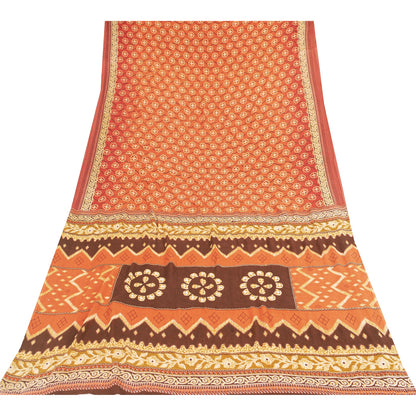 Sanskriti Vintage Sarees Peach 100% Pure Cotton Printed Sari 5+yd Craft Fabric