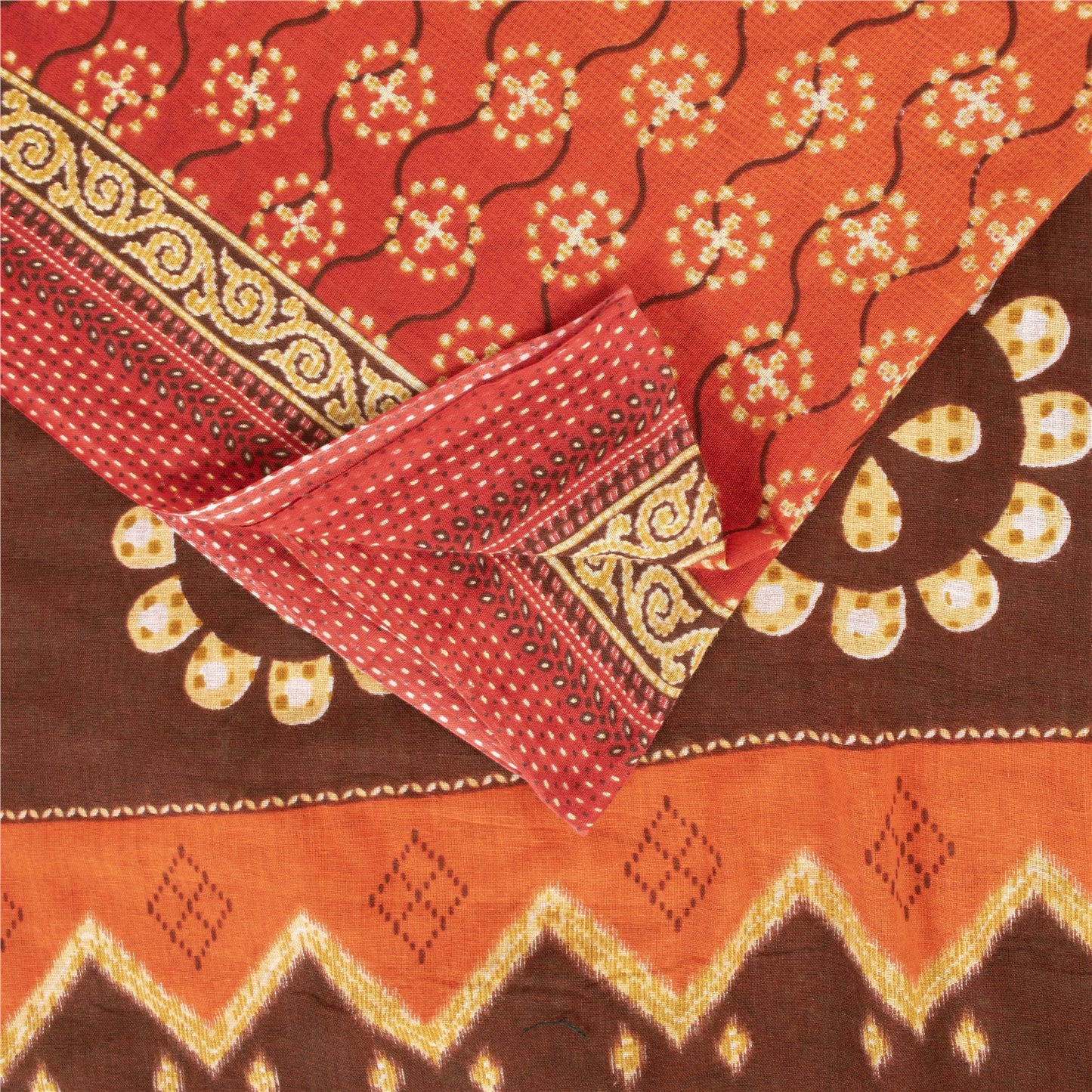 Sanskriti Vintage Sarees Peach 100% Pure Cotton Printed Sari 5+yd Craft Fabric