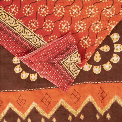 Sanskriti Vintage Sarees Peach 100% Pure Cotton Printed Sari 5+yd Craft Fabric