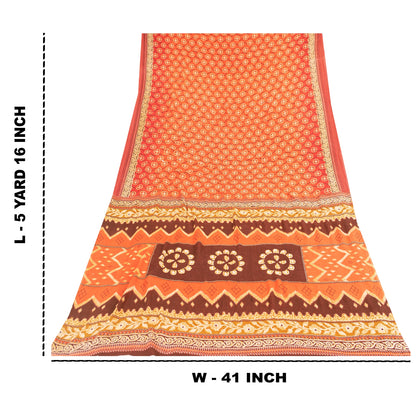 Sanskriti Vintage Sarees Peach 100% Pure Cotton Printed Sari 5+yd Craft Fabric