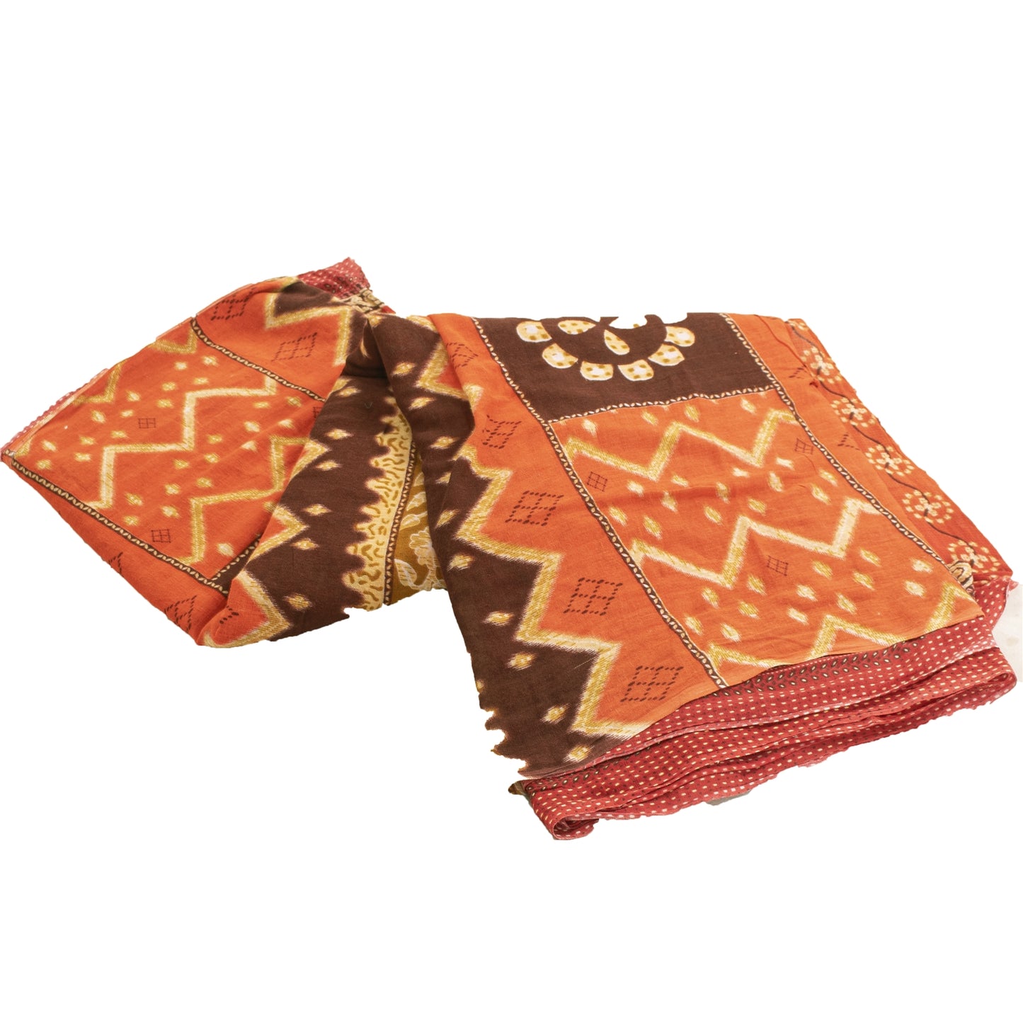 Sanskriti Vintage Sarees Peach 100% Pure Cotton Printed Sari 5+yd Craft Fabric