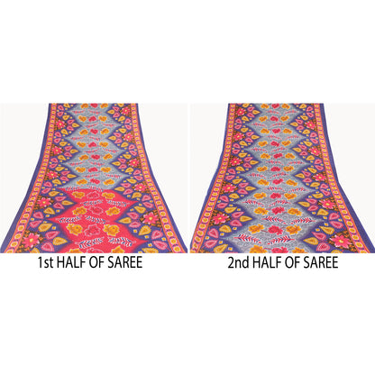 Sanskriti Vintage Sarees Blue & Pink Pure Cotton Printed Sari 5+yd Craft Fabric