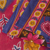 Sanskriti Vintage Sarees Blue & Pink Pure Cotton Printed Sari 5+yd Craft Fabric