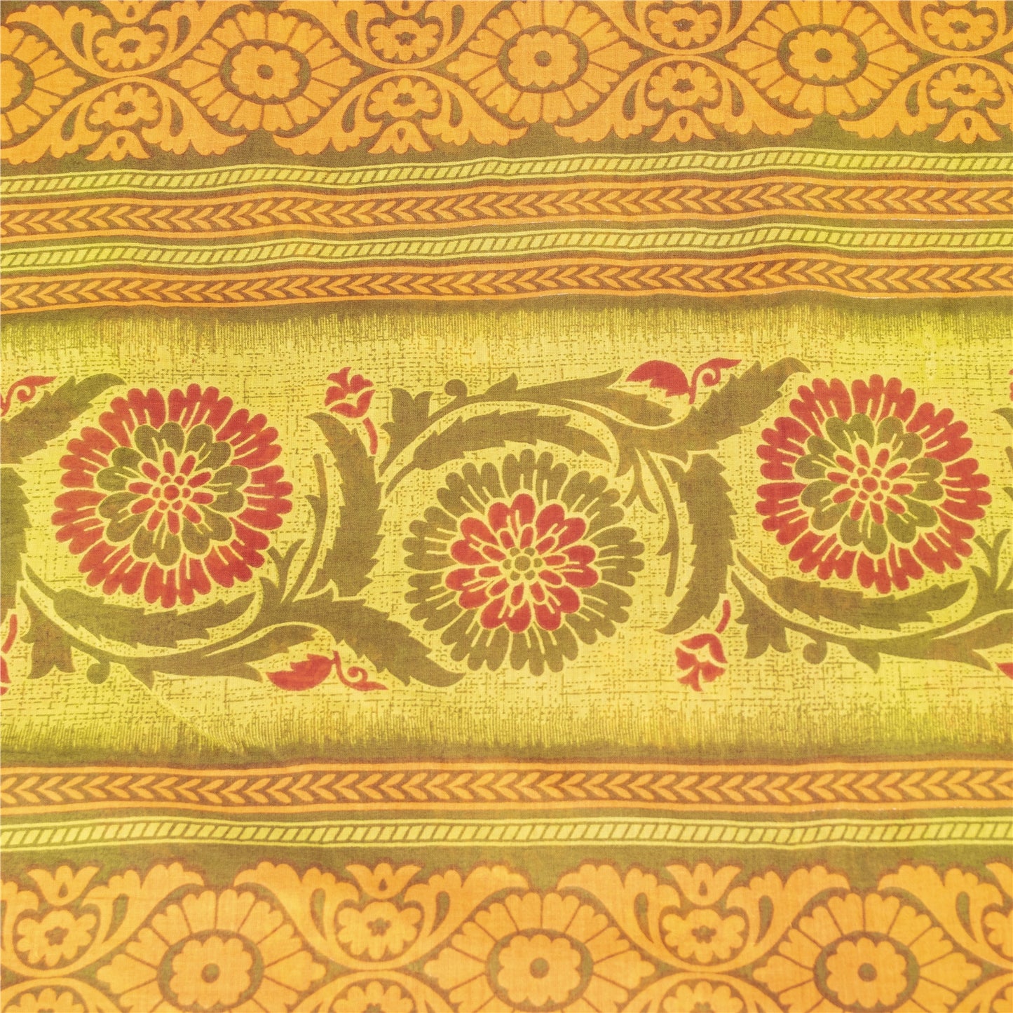 Sanskriti Vintage Sarees Green & Red Pure Cotton Printed Sari 5+yd Craft Fabric