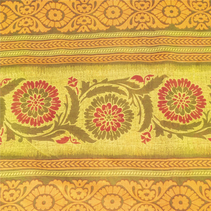 Sanskriti Vintage Sarees Green & Red Pure Cotton Printed Sari 5+yd Craft Fabric