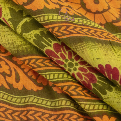 Sanskriti Vintage Sarees Green & Red Pure Cotton Printed Sari 5+yd Craft Fabric