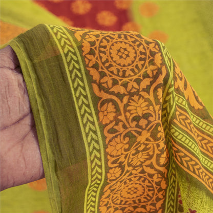 Sanskriti Vintage Sarees Green & Red Pure Cotton Printed Sari 5+yd Craft Fabric