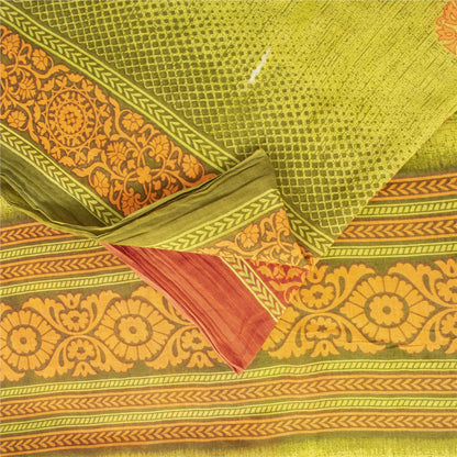 Sanskriti Vintage Sarees Green & Red Pure Cotton Printed Sari 5+yd Craft Fabric