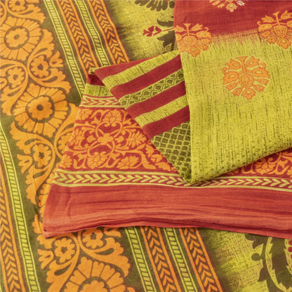 Sanskriti Vintage Sarees Green & Red Pure Cotton Printed Sari 5+yd Craft Fabric